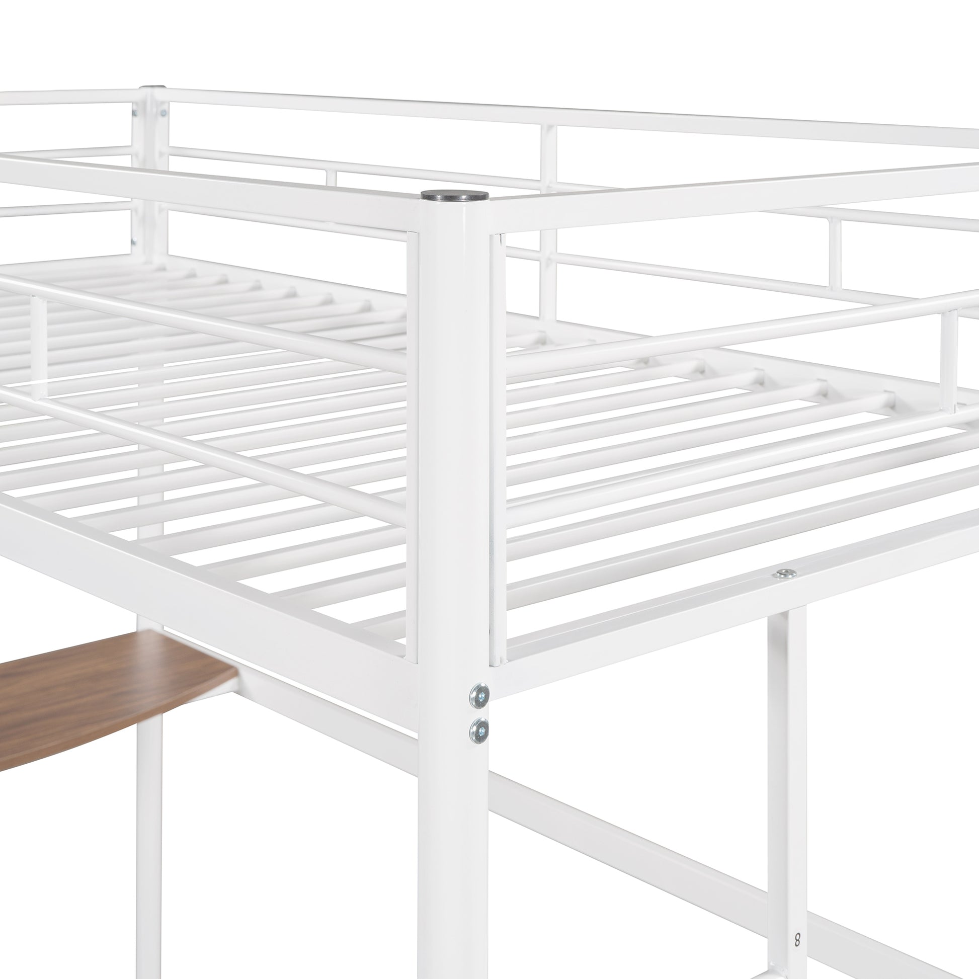 Twin Over Full Metal Bunk Bed With Desk, Ladder And Quality Slats For Bedroom, Metallic White Old Sku :Lp000092Aak White Metal