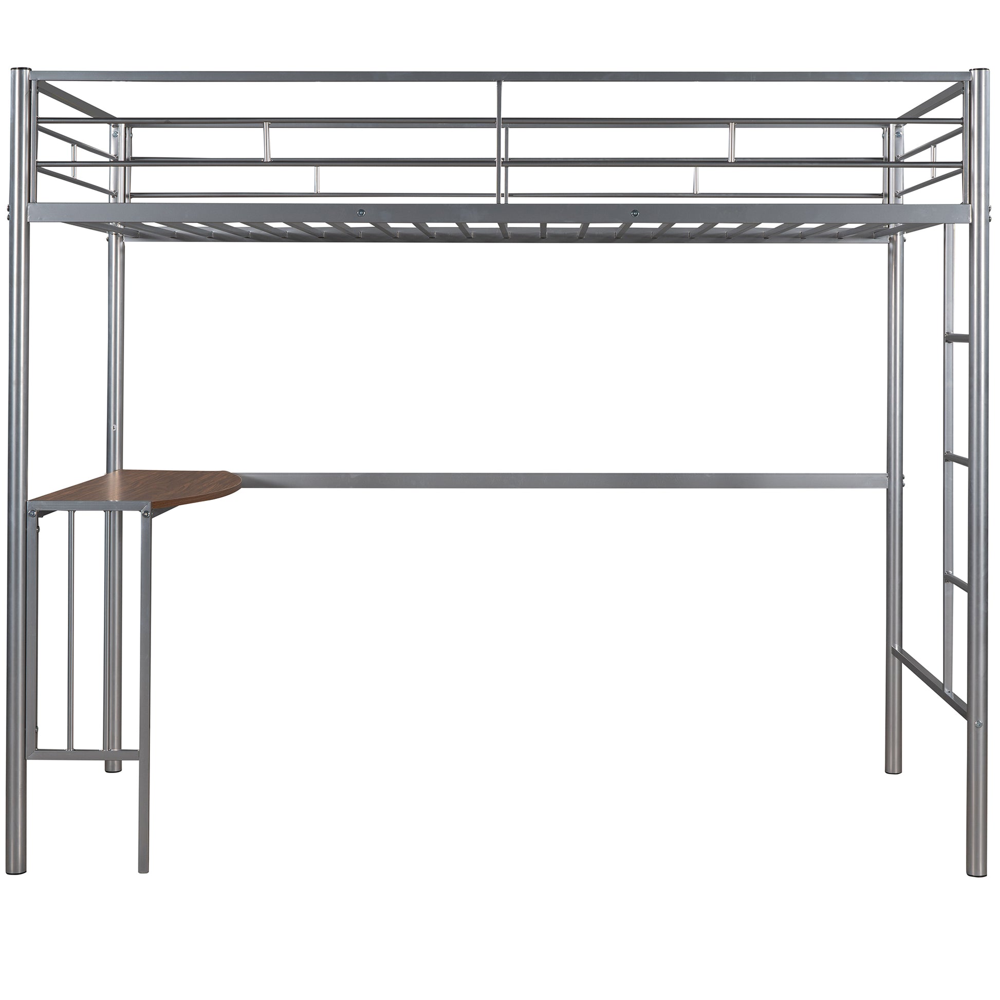 Twin Over Full Metal Bunk Bed With Desk, Ladder And Quality Slats For Bedroom, Metallic Silver Old Sku :Lp000092Aan Silver Metal