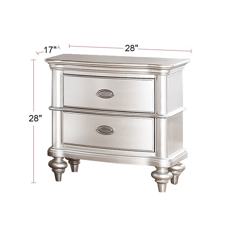 Classic Bedroom Elegant Nightstand Beige White Finish Or Antique Silver 2 Drawers Bed Side Table Plywood Silver Grey 2 Drawers Bedroom Bedside Cabinet Classic,Modern Rubberwood Drawers Silver Solid Wood