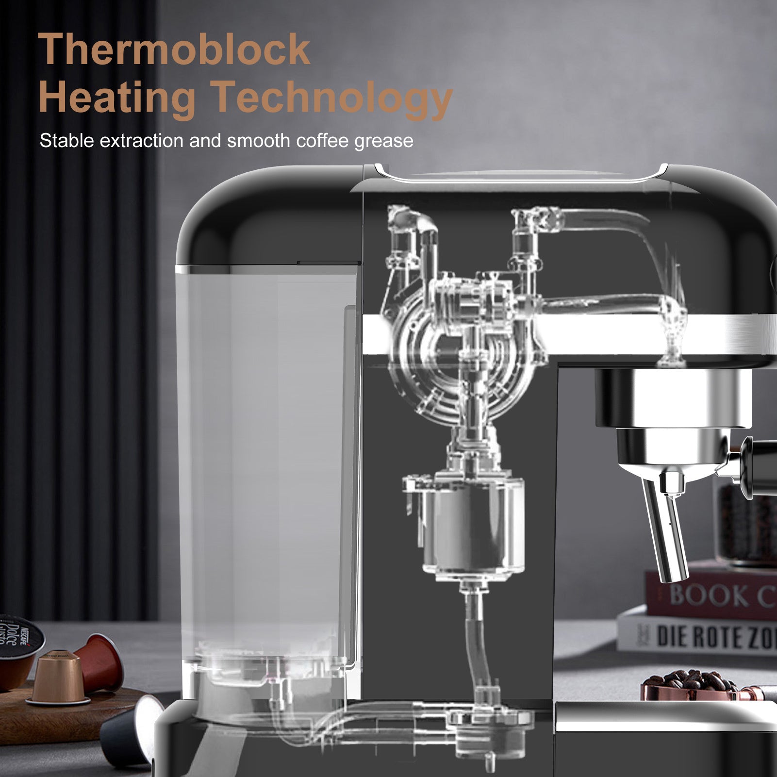 20 Bar Espresso Machine , 1350W High Performance, 1.4 black-steel
