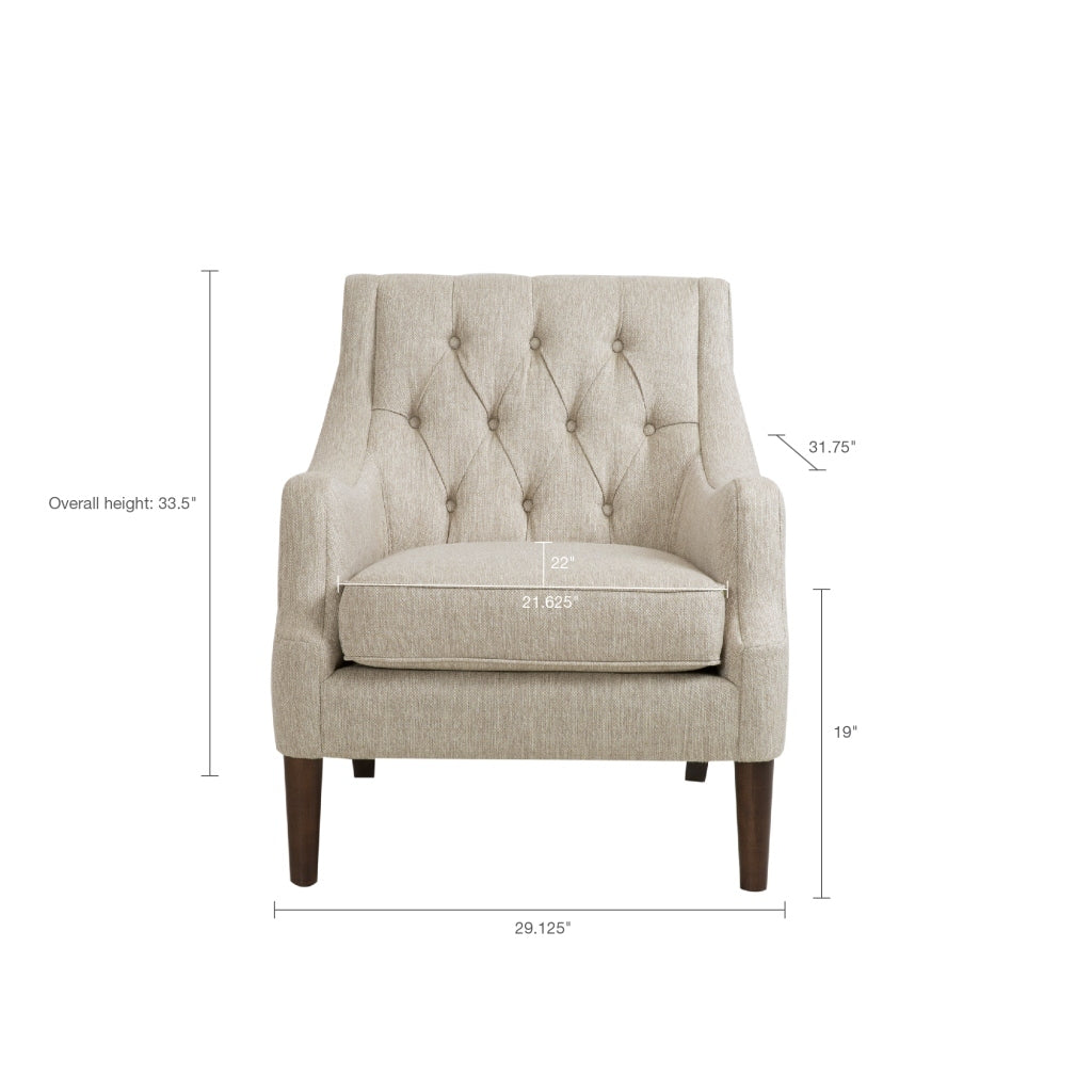 Button Tufted Accent Chair Beige Polyester