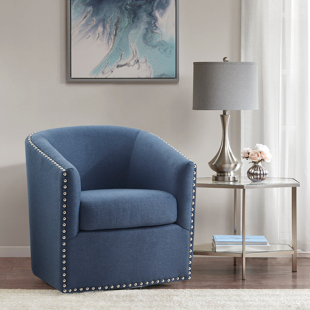 Tyler Swivel Chair Blue Solid Wood