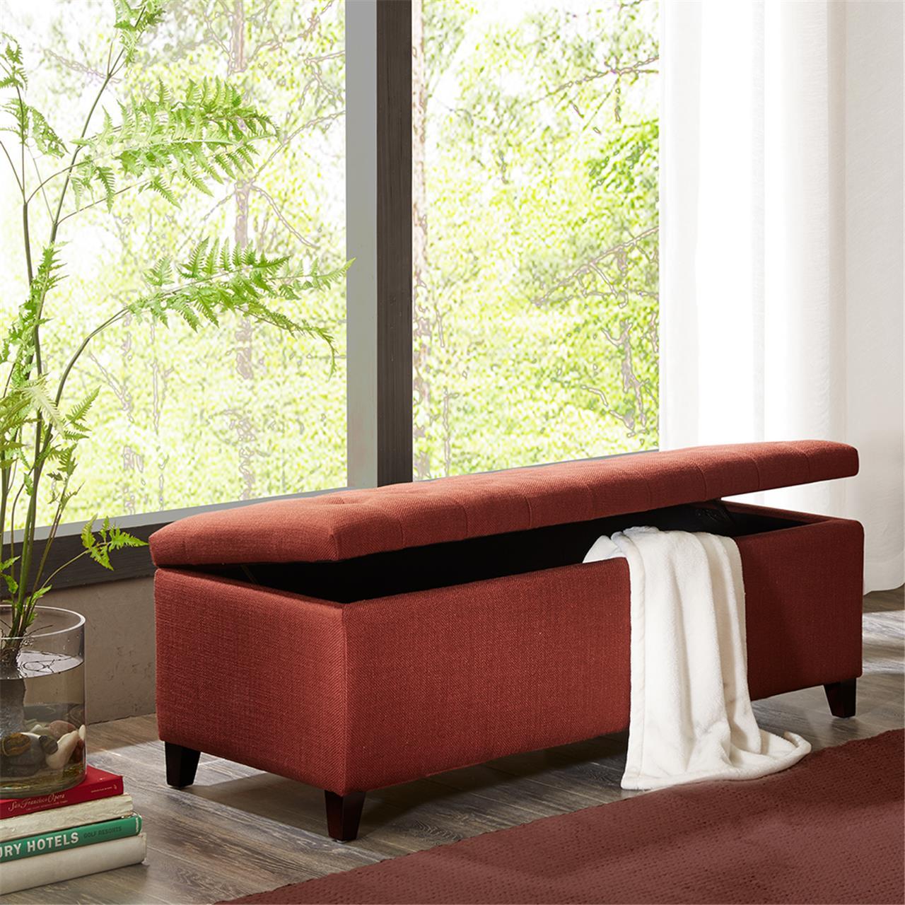 Tufted Top Soft Close Storage Bench rust red-polyester