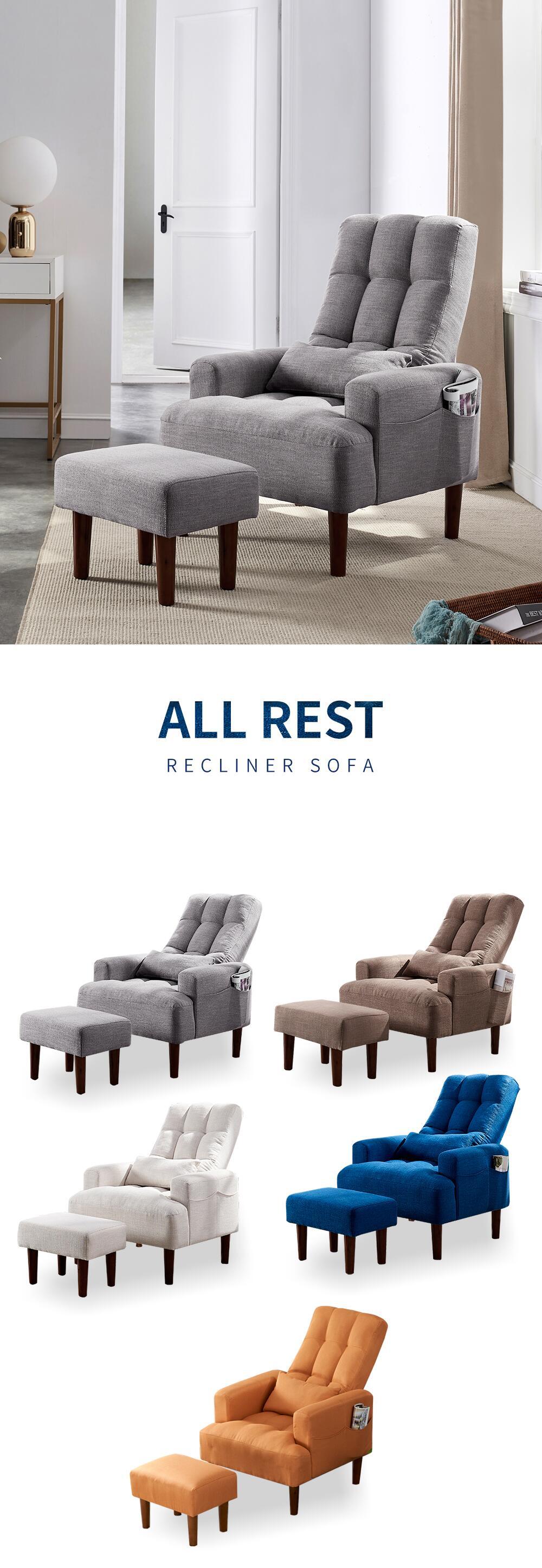 Redde Boo Brown Living Room Sofa Single Chair And Ottoman, Modern Multi Function Fabric Living Room Sofa Lounge Chair Bed And Stool.Soft Leisure Single Chair Adjustable Into 5 Angles With Sofa Bed Gray Modern Foam Fabric