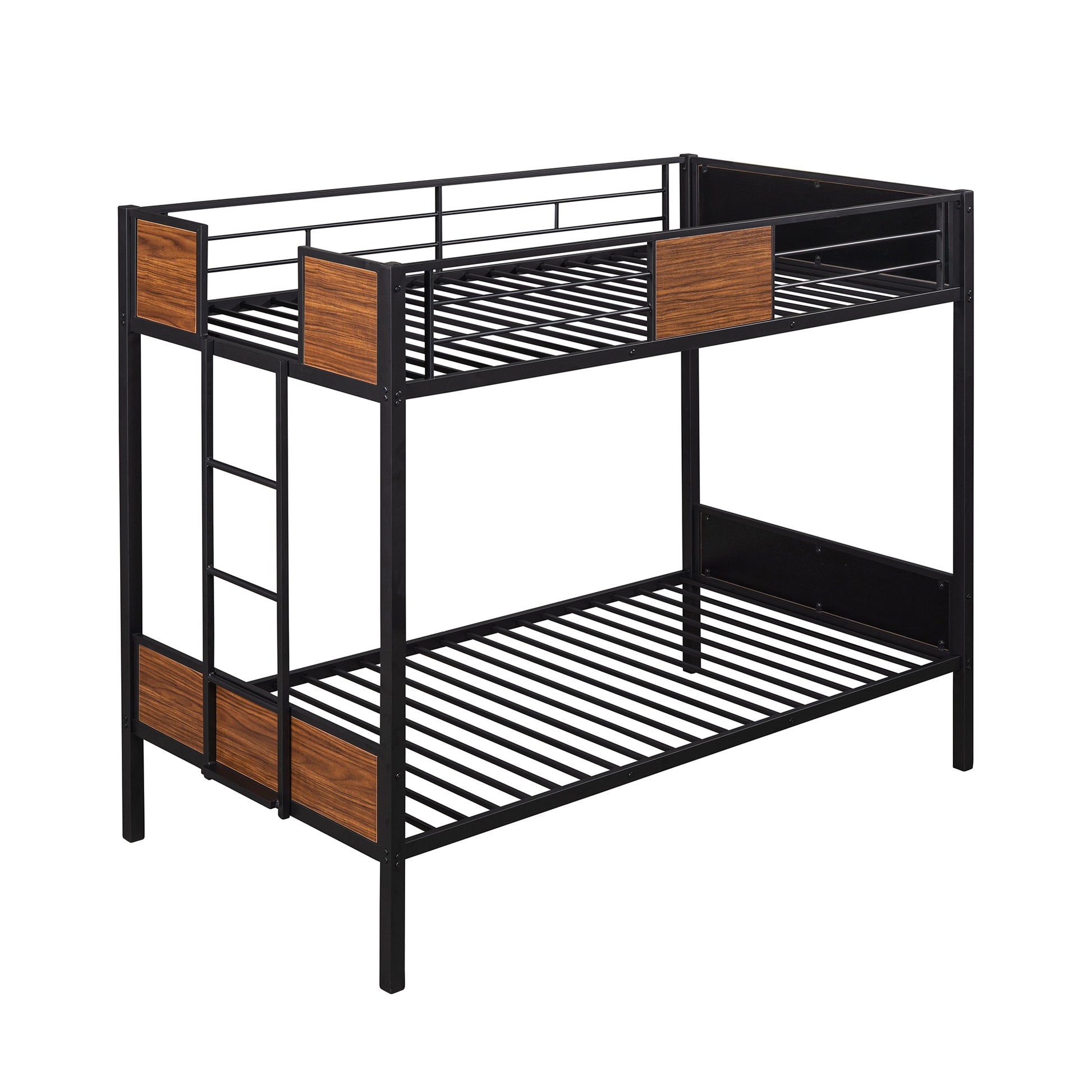 Twin Over Twin Bunk Bed Modern Style Steel Frame Bunk Bed With Safety Rail, Built In Ladder For Bedroom, Dorm, Boys, Girls, Adults Old Sku:Mf190839Aad Twin Brown Metal