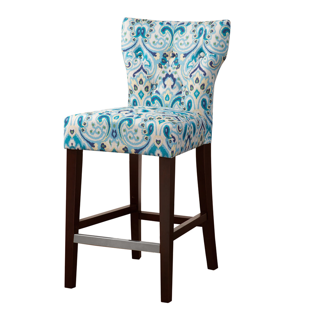 Tufted Back Counter Stool Blue Polyester