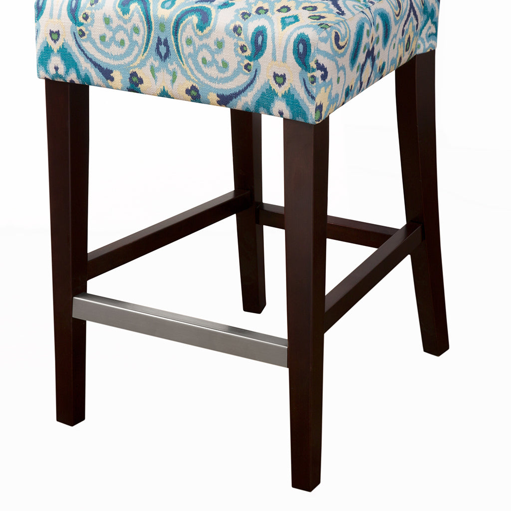 Tufted Back Counter Stool Blue Polyester