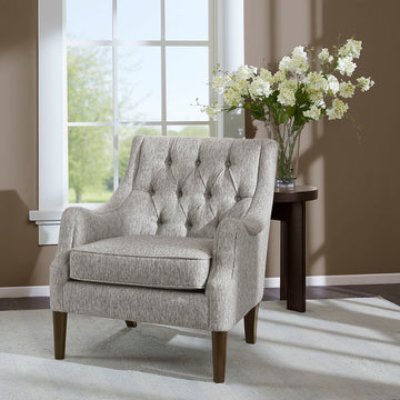 Button Tufted Accent Chair Grey Polyester