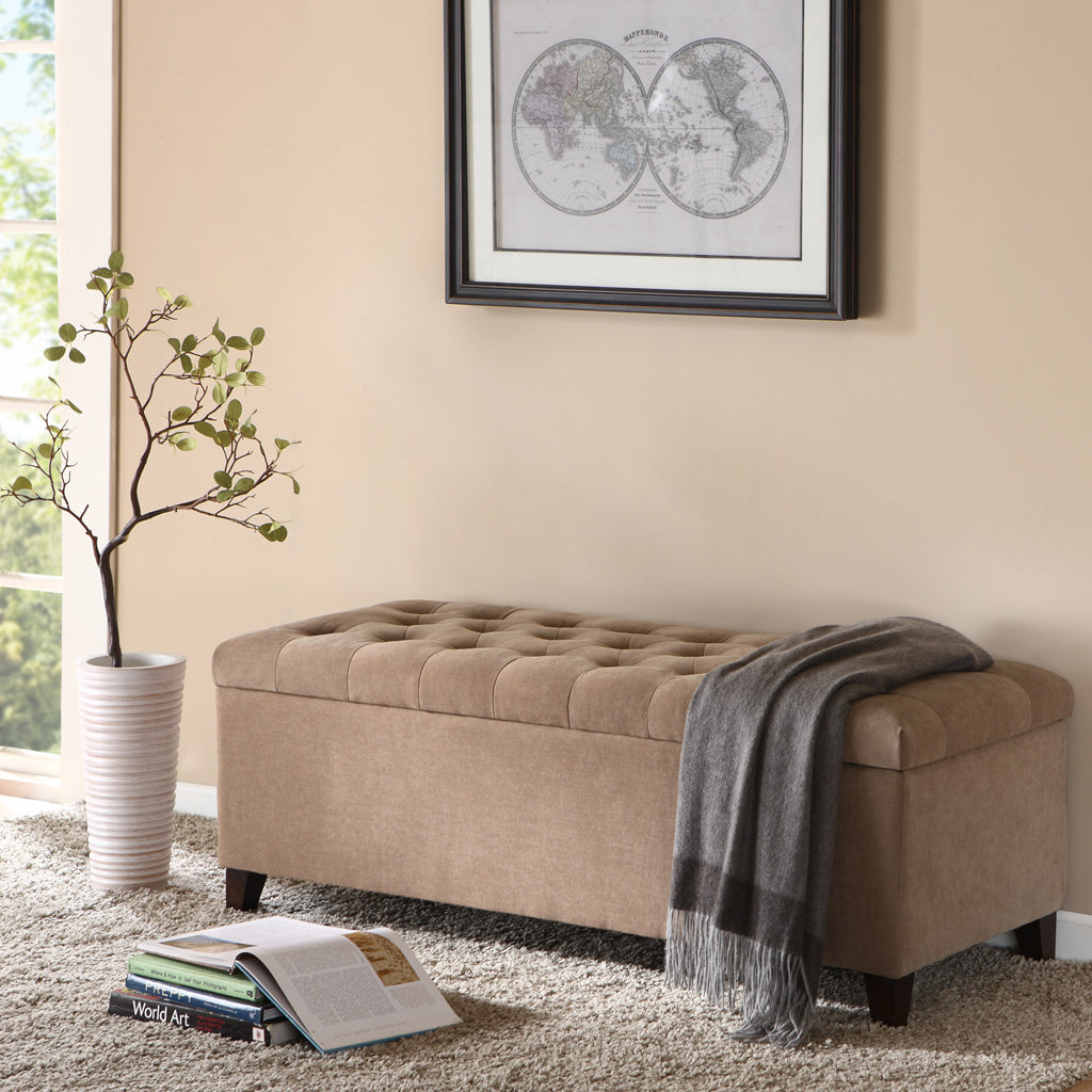 Tufted Top Soft Close Storage Bench Sand Polyester