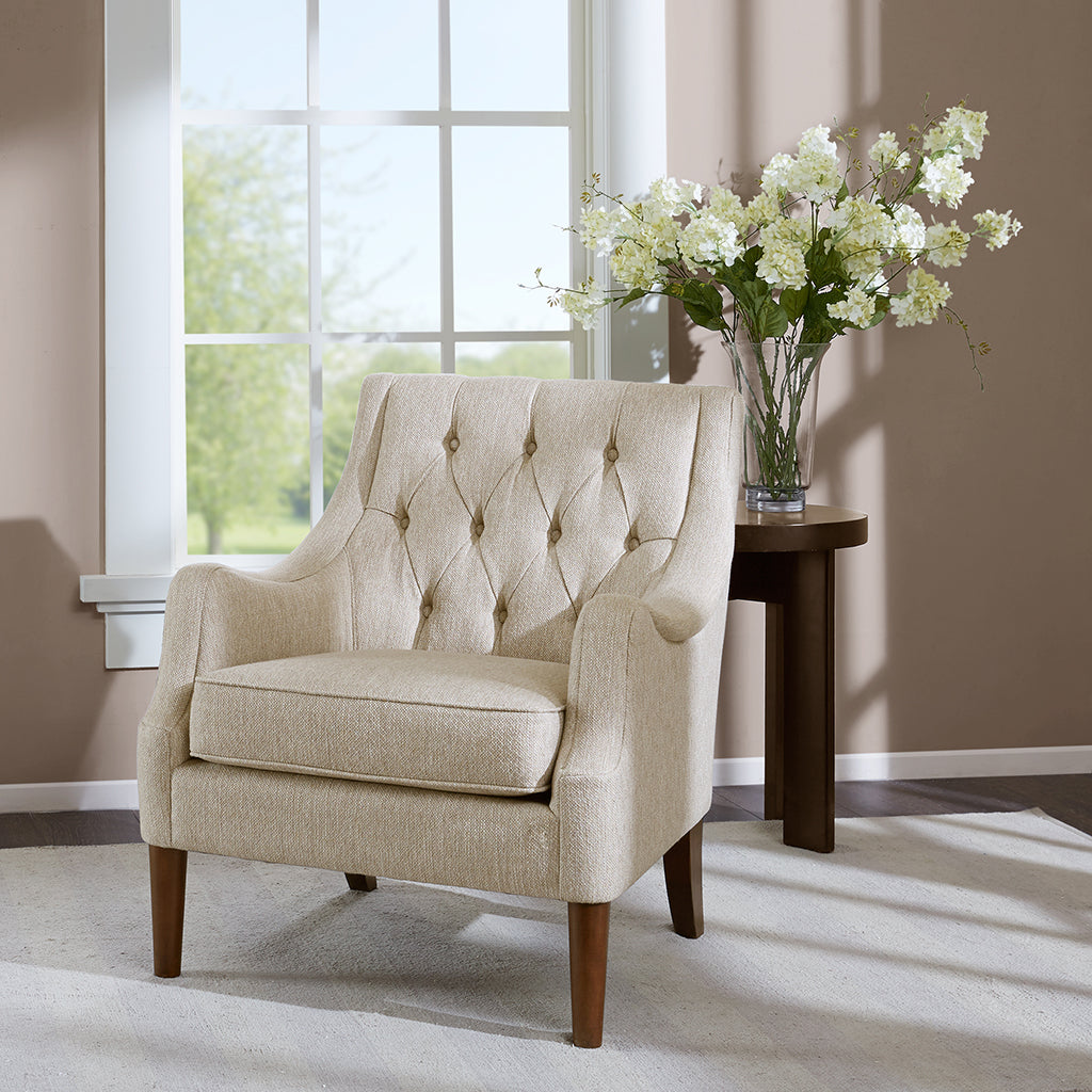 Button Tufted Accent Chair Beige Polyester