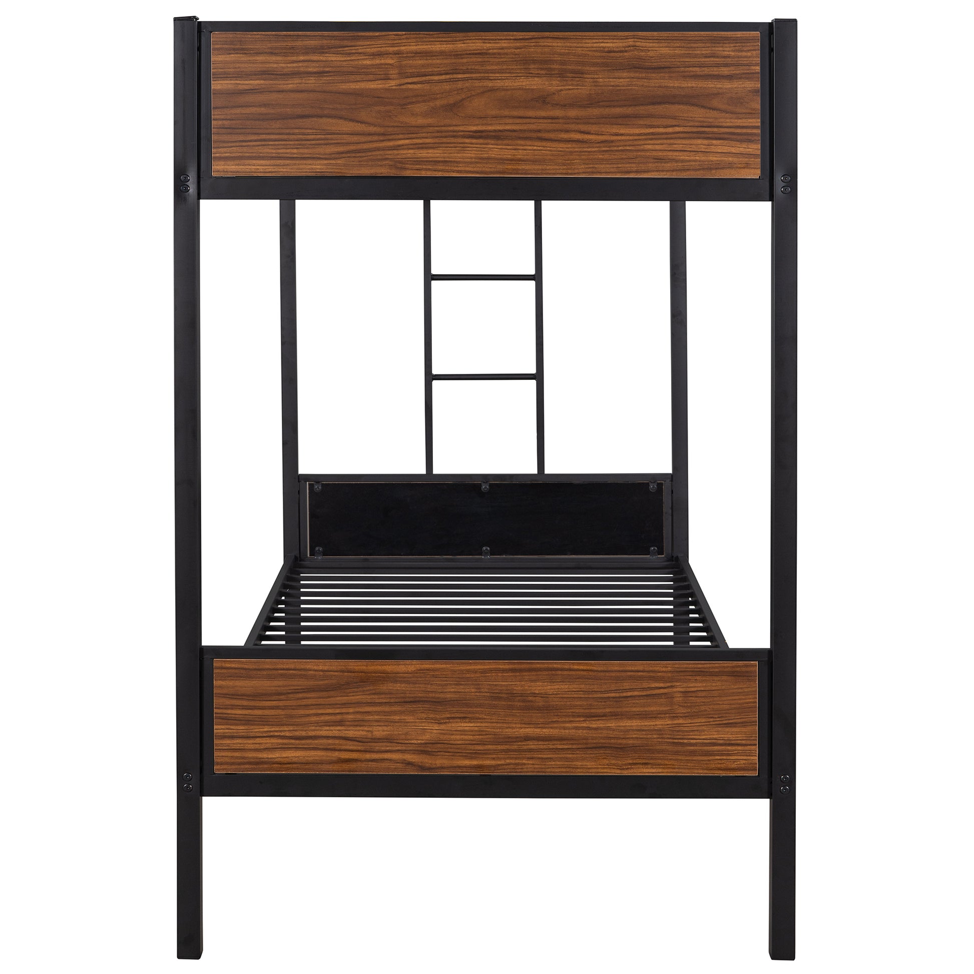 Twin Over Twin Bunk Bed Modern Style Steel Frame Bunk Bed With Safety Rail, Built In Ladder For Bedroom, Dorm, Boys, Girls, Adults Old Sku:Mf190839Aad Twin Brown Metal