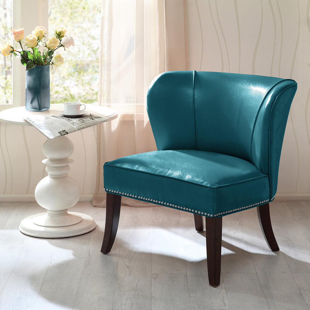 Armless Accent Chair Blue Polyester