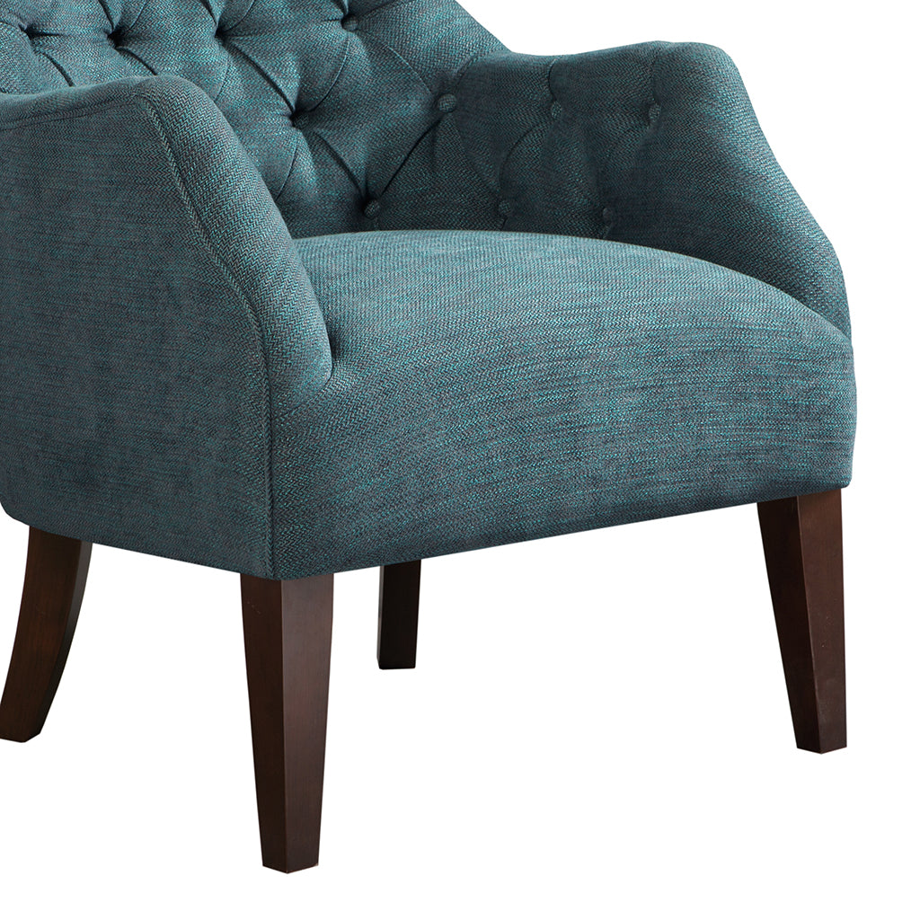 Hannah Button Tufted Wing Chair Dark Green Solid Wood