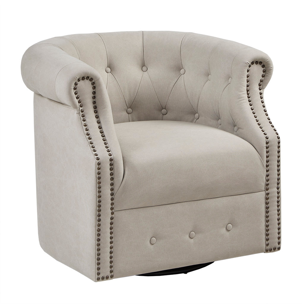 Owen Swivel Chair Beige Solid Wood