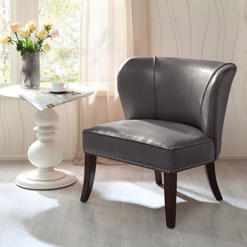 Armless Accent Chair Grey Polyester