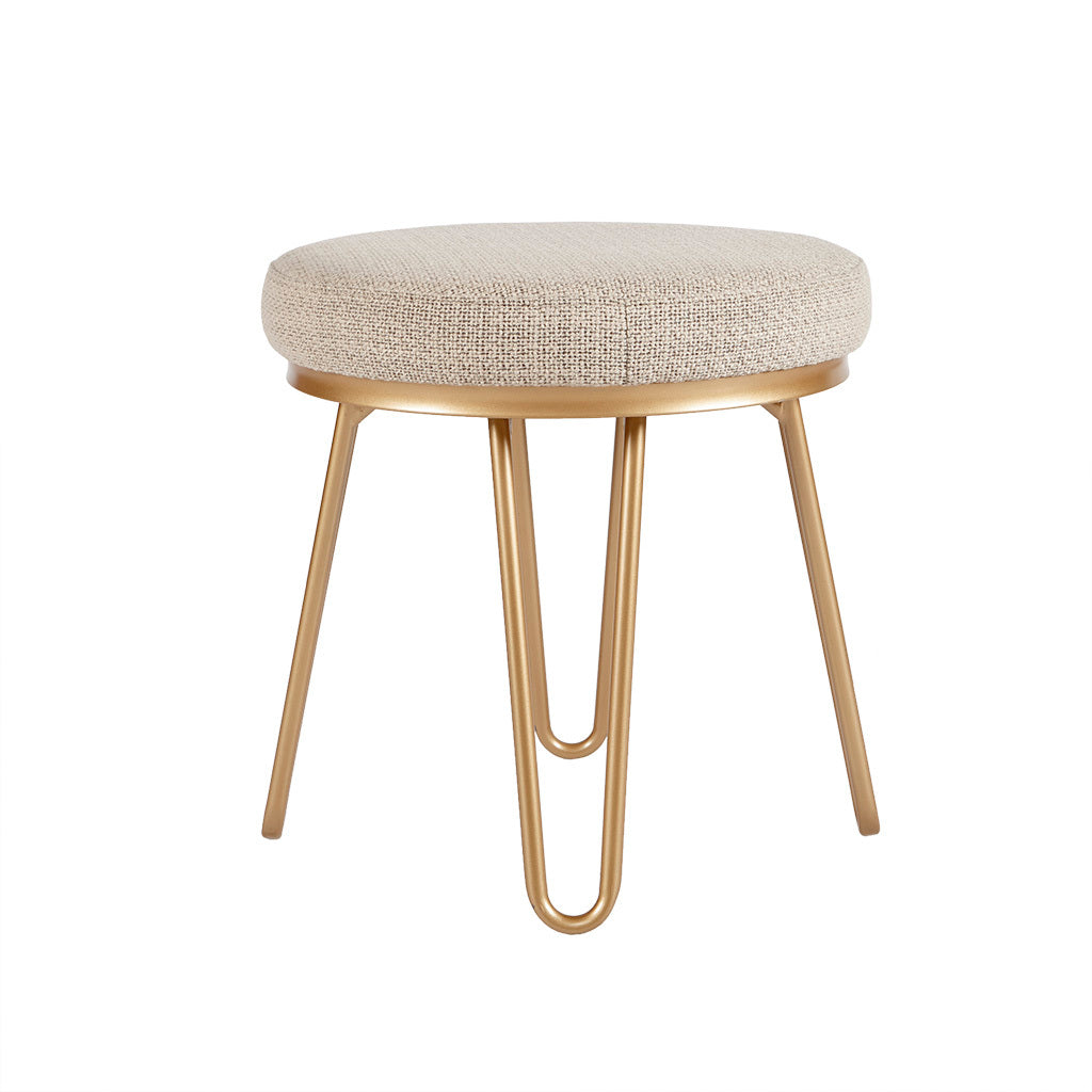 Beverly Round Stool Beige Gold Polyester