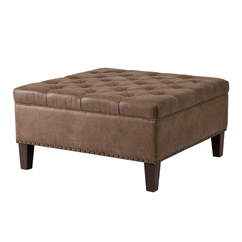 Tufted Square Cocktail Ottoman Brown Wood
