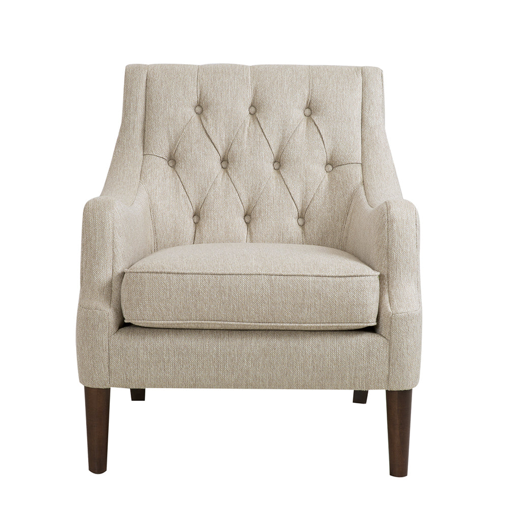 Button Tufted Accent Chair Beige Polyester