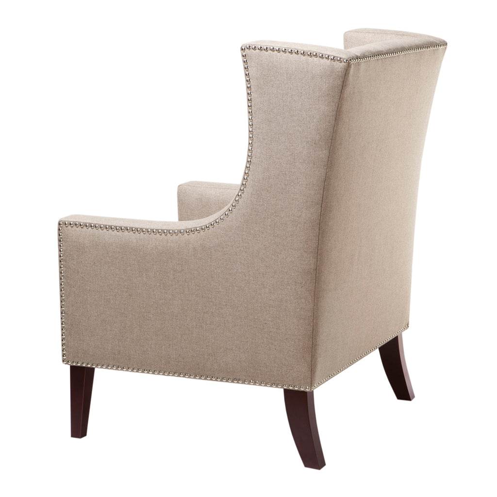 Barton Wing Chair Taupe Solid Wood