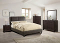 California King Size Bed 1Pc Bed Set Brown Faux Leather Upholstered Two Panel Bed Frame Headboard Bedroom Furniture Box Spring Not Required California King Brown Wood Bedroom Modern Pine Bed Frame Faux Leather Particle Board