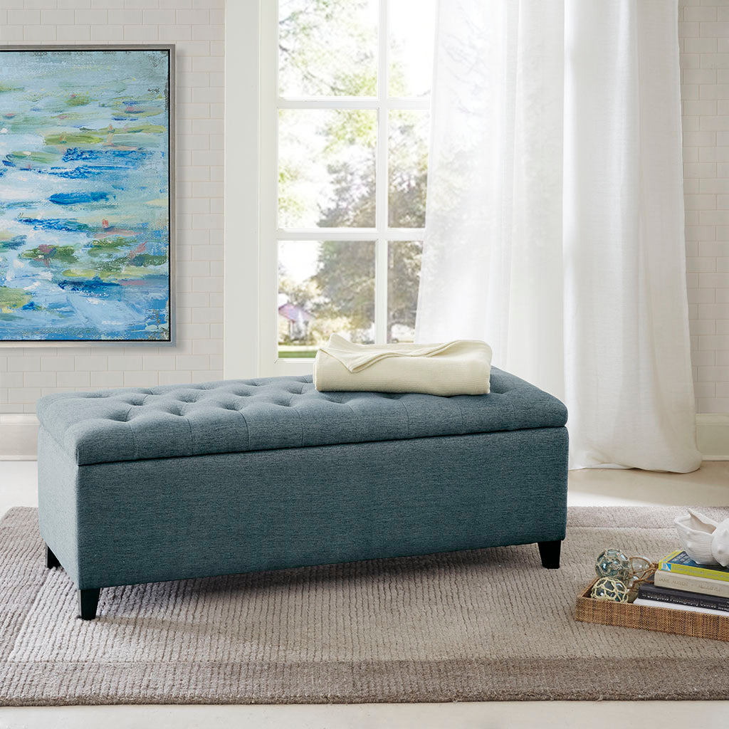 Tufted Top Soft Close Storage Bench blue-polyester