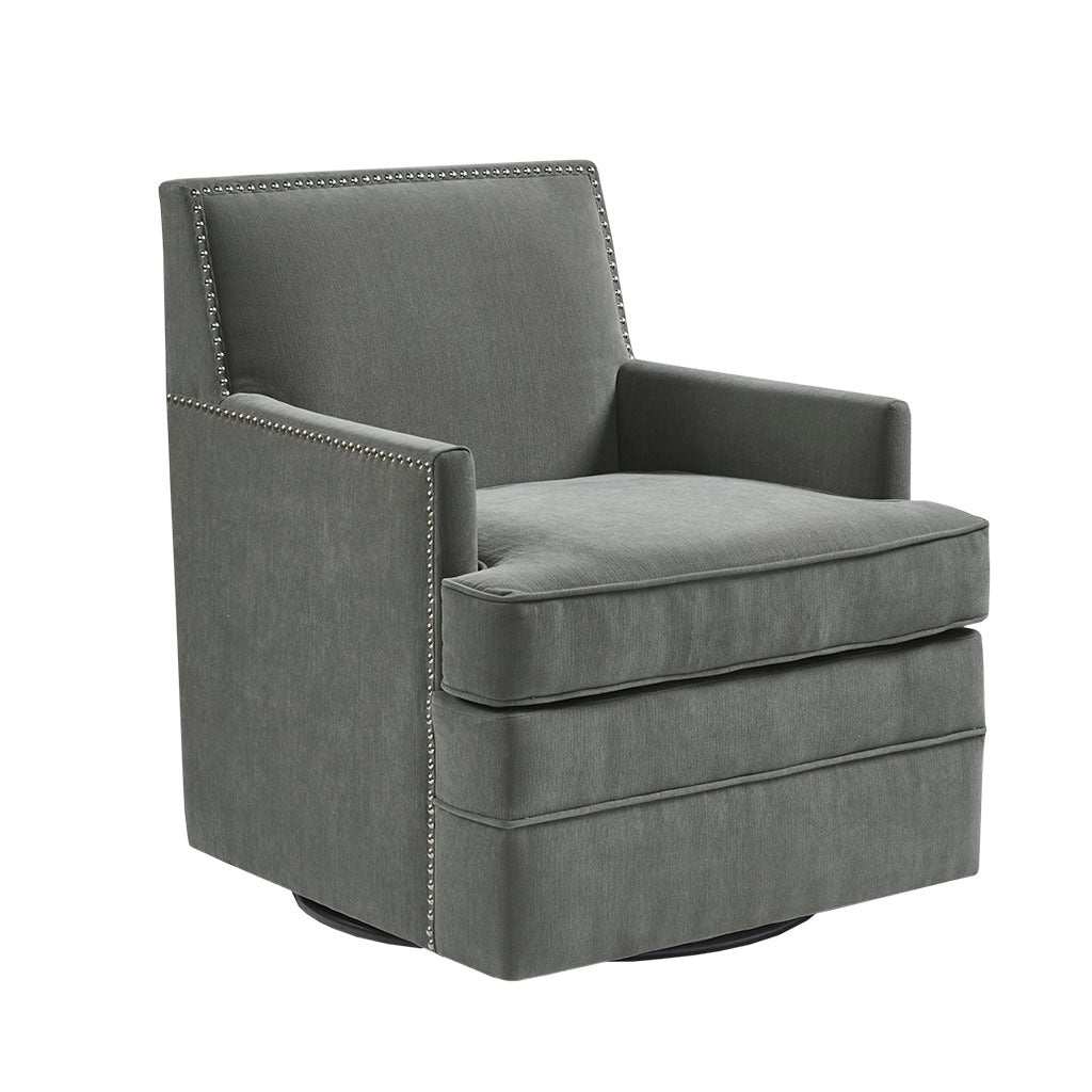 Upholstered Swivel Chair Grey Polyester