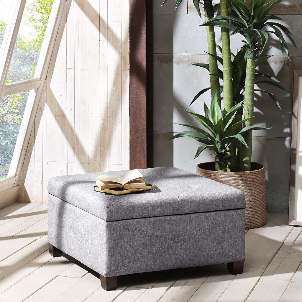 Soft Close Storage Ottoman Charcoal Polyester