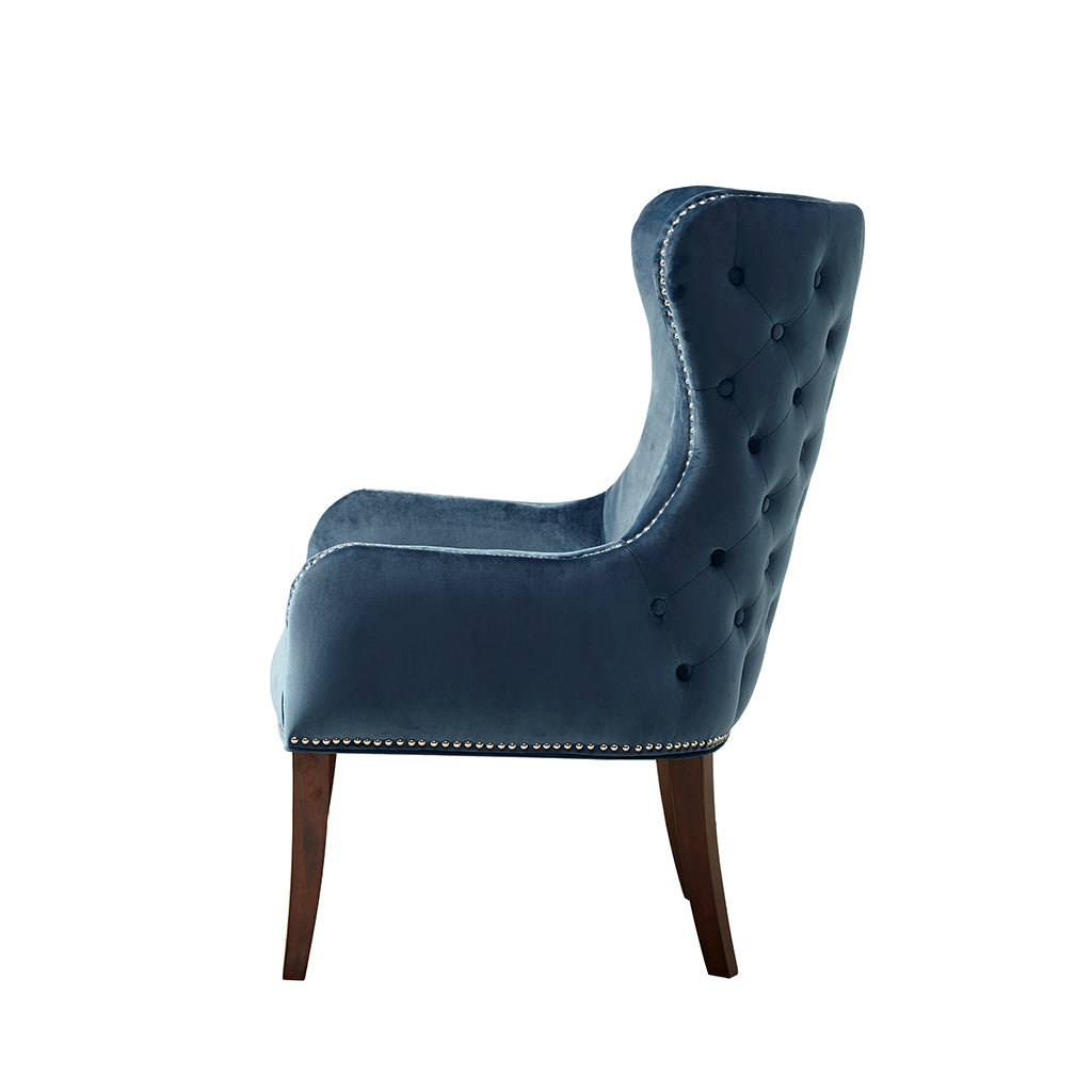 Button Tufted Back Accent Chair Blue Polyester