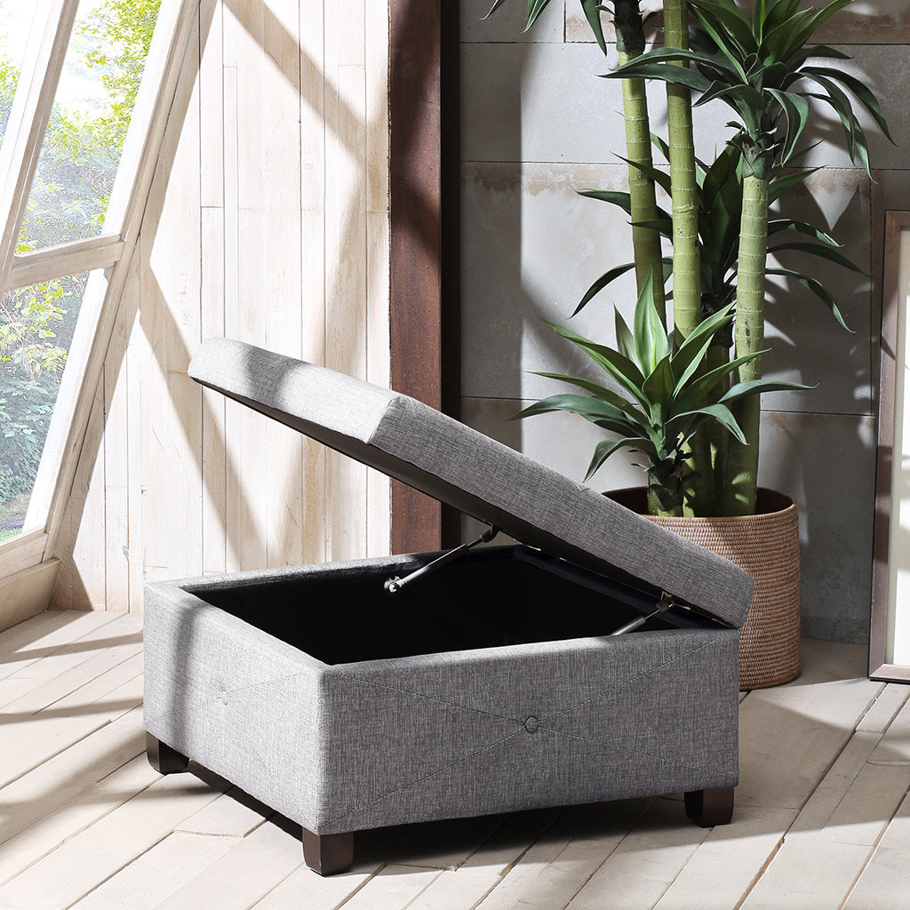 Soft Close Storage Ottoman Charcoal Polyester