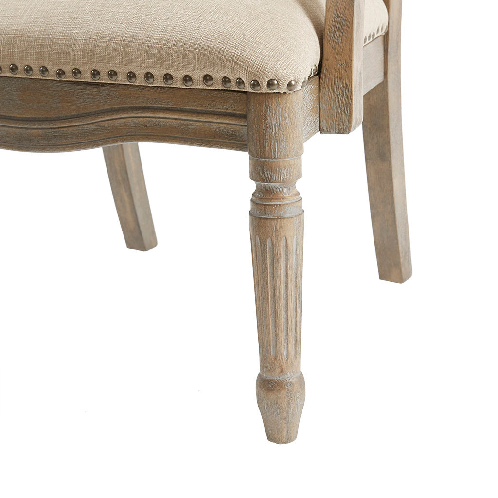 Exposed Wood Arm Chair Beige Polyester