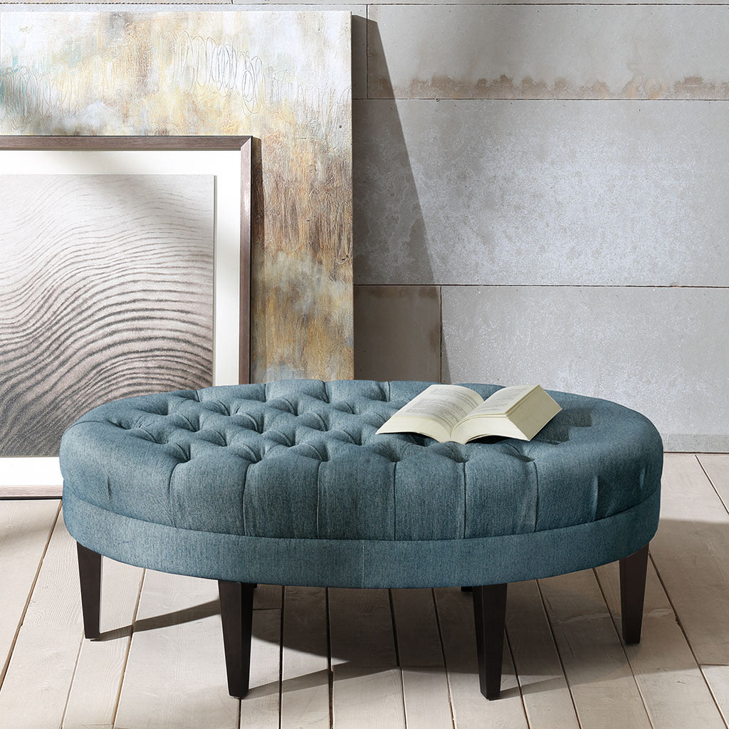 Surfboard Tufted Ottoman Blue Polyester