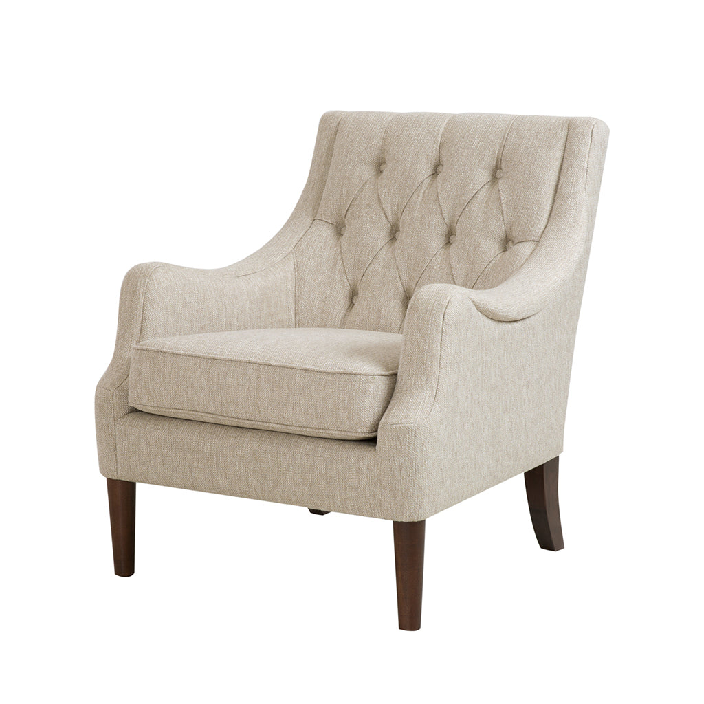 Button Tufted Accent Chair Beige Polyester