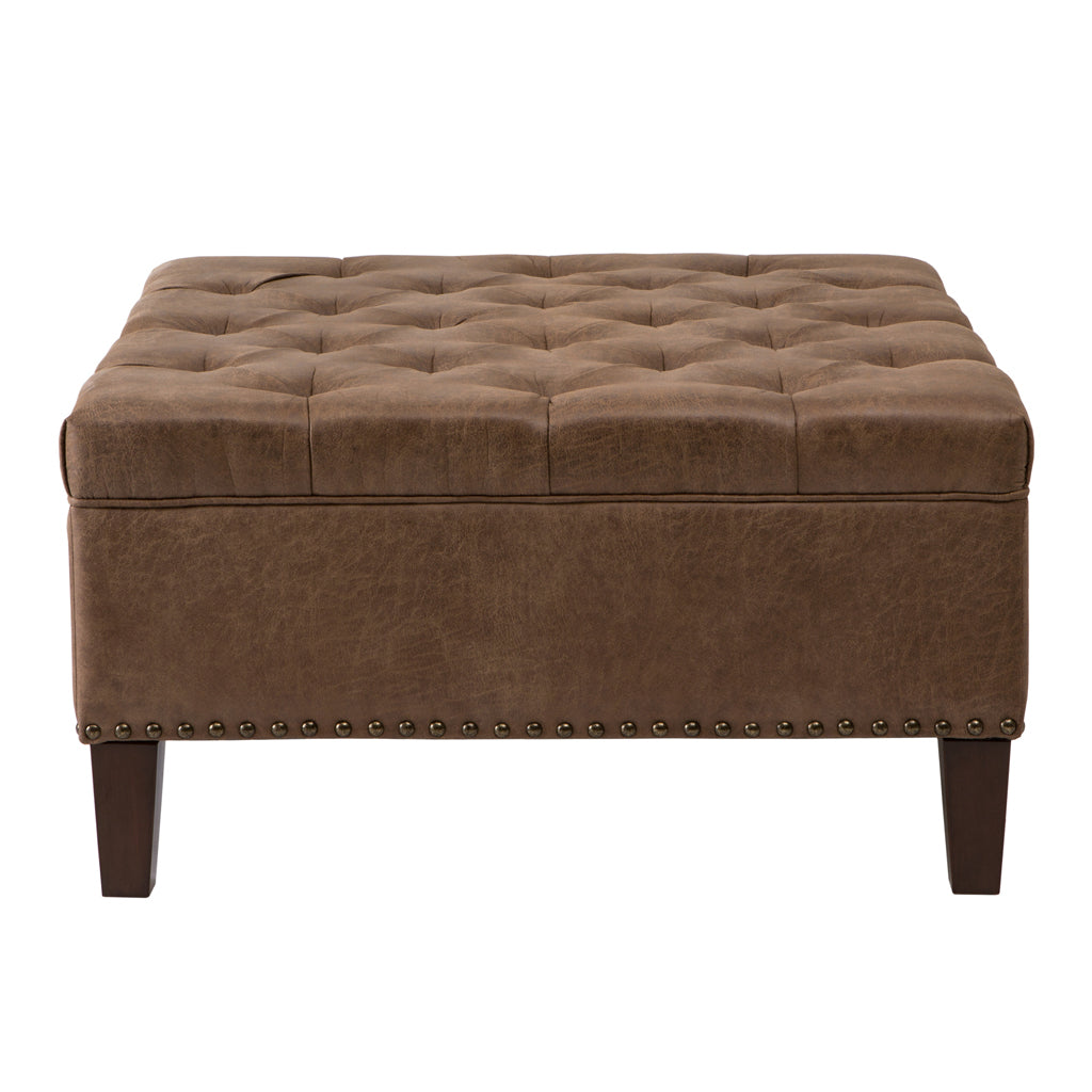 Tufted Square Cocktail Ottoman Brown Wood