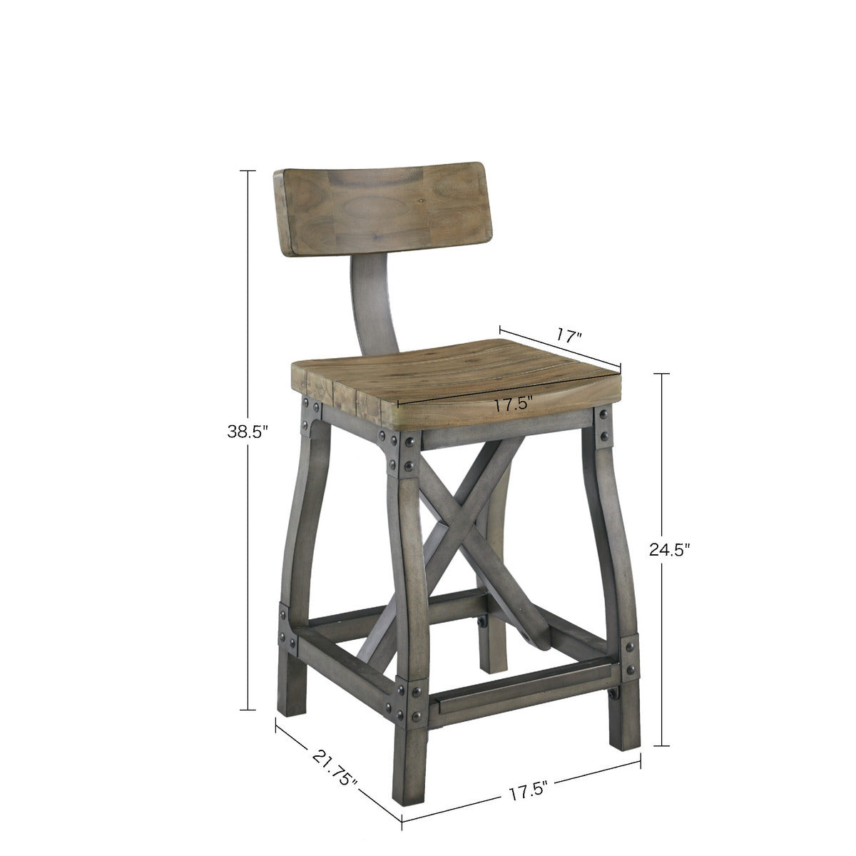 Counter Stool With Back Oak Silver Wood