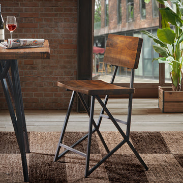 Trestle Counter Stool Reclaimed Brown Gun Metal Wood