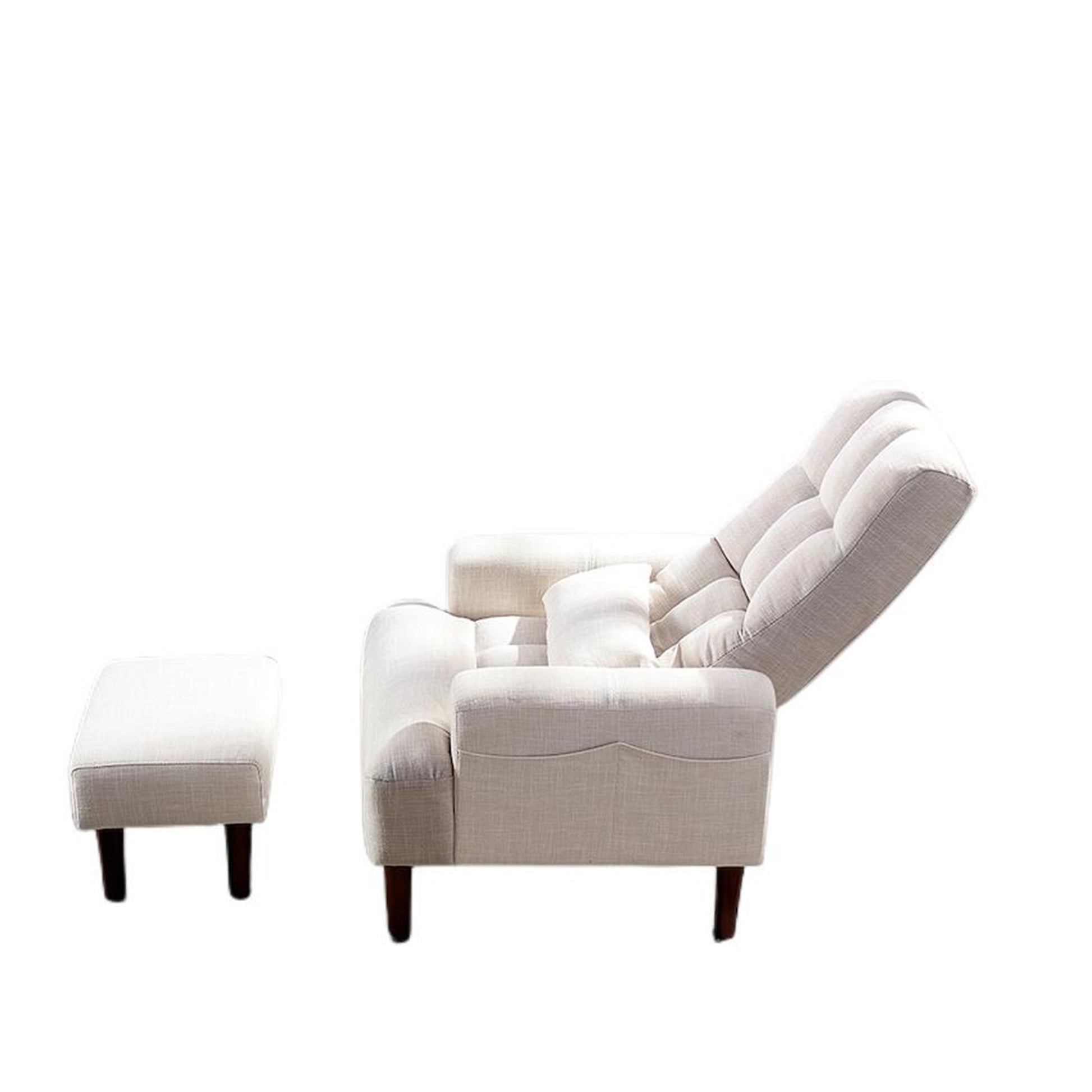Redde Boo Brand Modern Design Living Room Cream White Recliner Soft Cozy Sofa Chair With Ottoman Cream White Foam Fabric