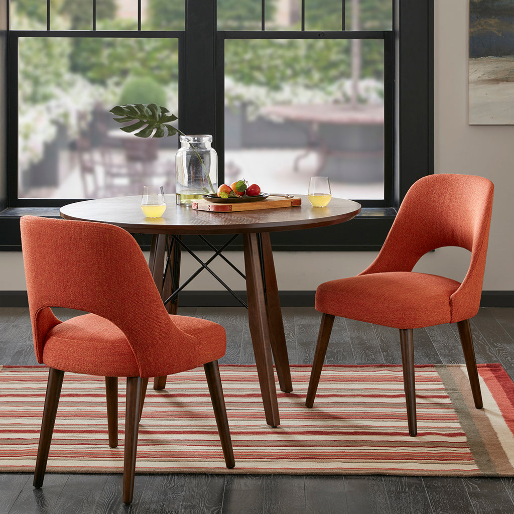 Nola Dining Chair Set Of 2 Orange Dark Brown Polyester