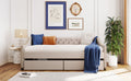 Upholstered Daybed With Two Drawers, Wood Slat Support, Beige, Full Size Old Sku :Lp001111Aaa Beige Solid Wood