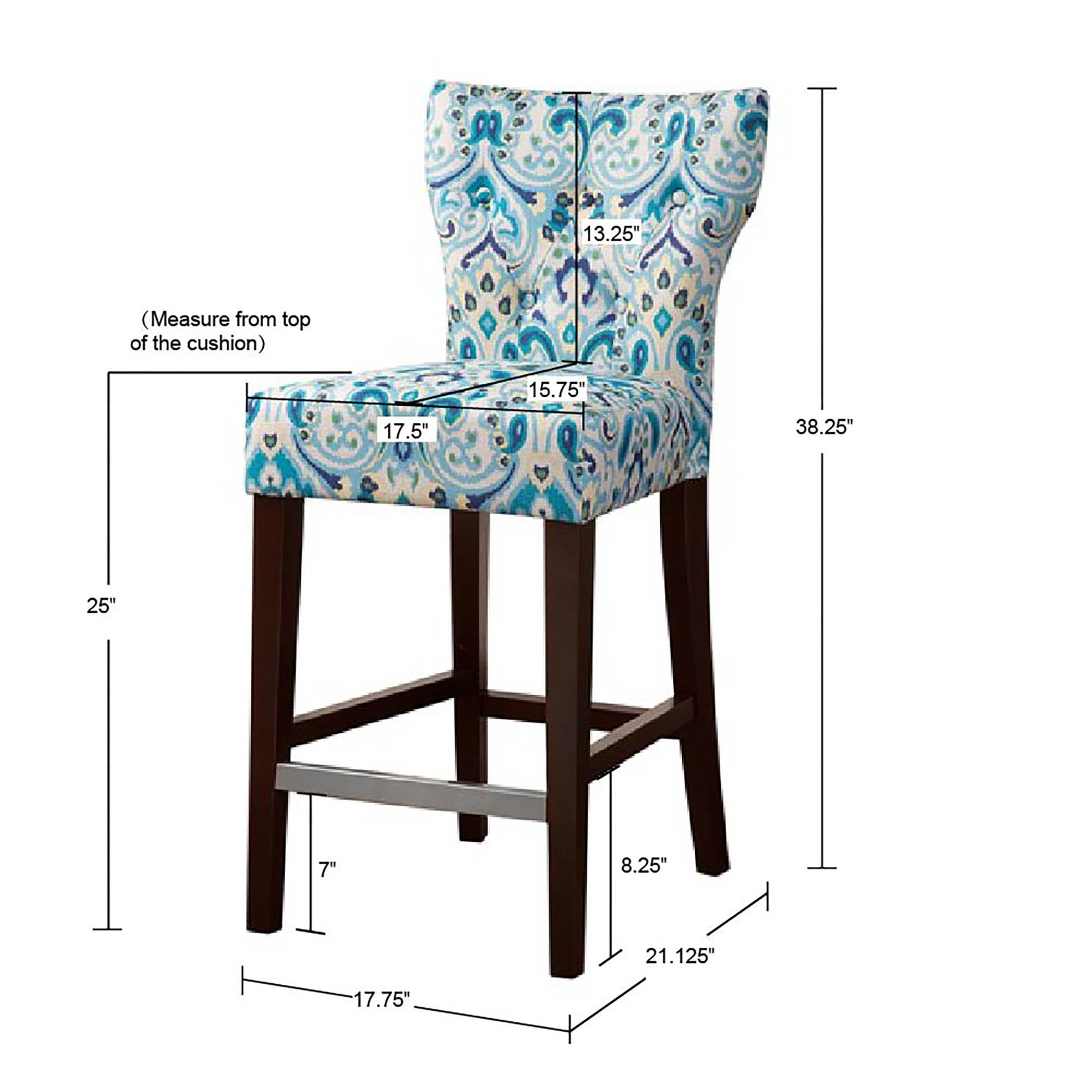 Tufted Back Counter Stool Blue Polyester