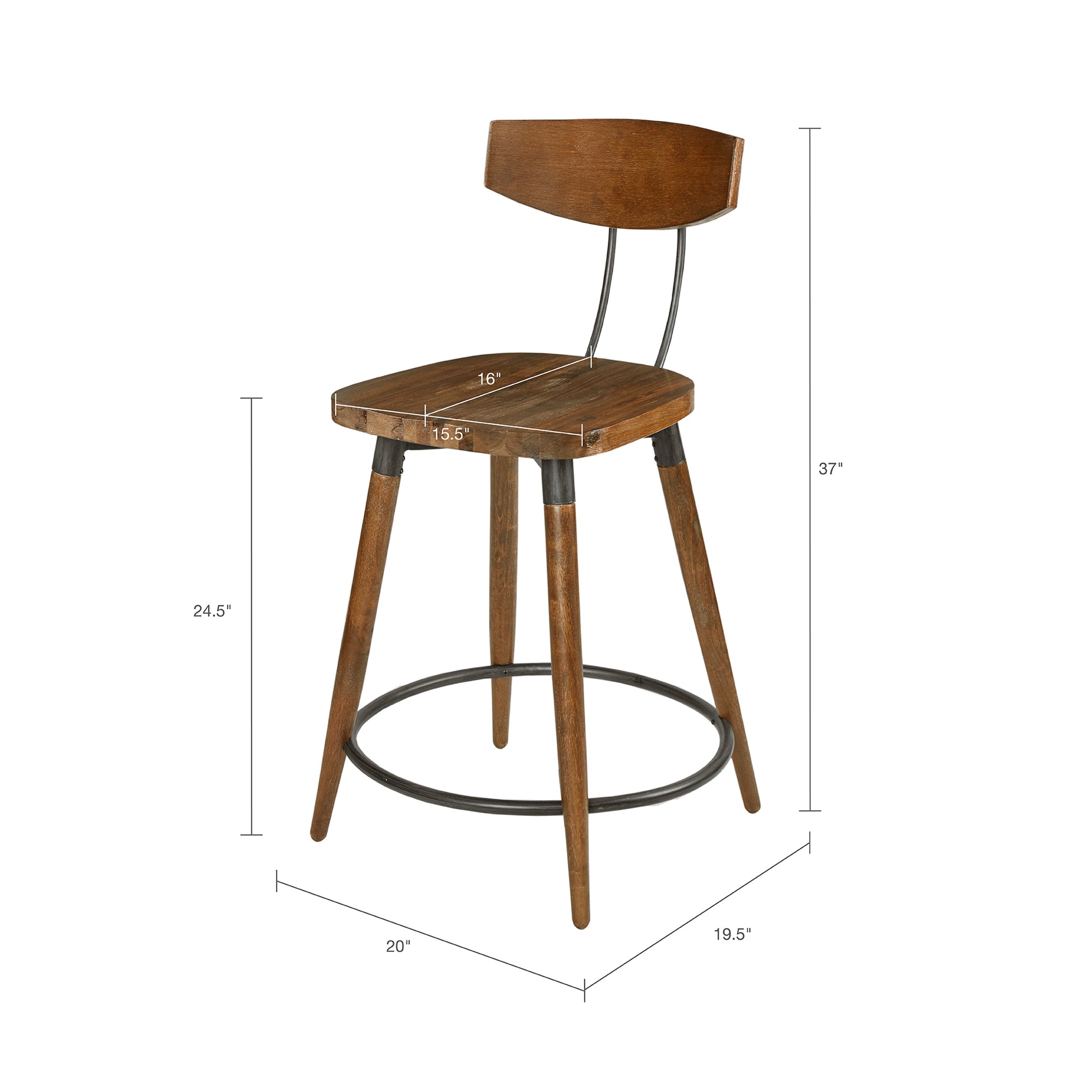 Frazier Counter Stool 24" With Back Brown Wood