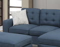 Reversible 3Pc Sectional Sofa Set Navy Tufted Polyfiber Wood Legs Chaise Sofa Ottoman Pillows Cushion Couch Navy Wood Primary Living Space Cushion Back Contemporary,Modern L Shaped Pine Square Arms Fabric 4 Seat