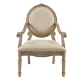 Exposed Wood Arm Chair Beige Polyester