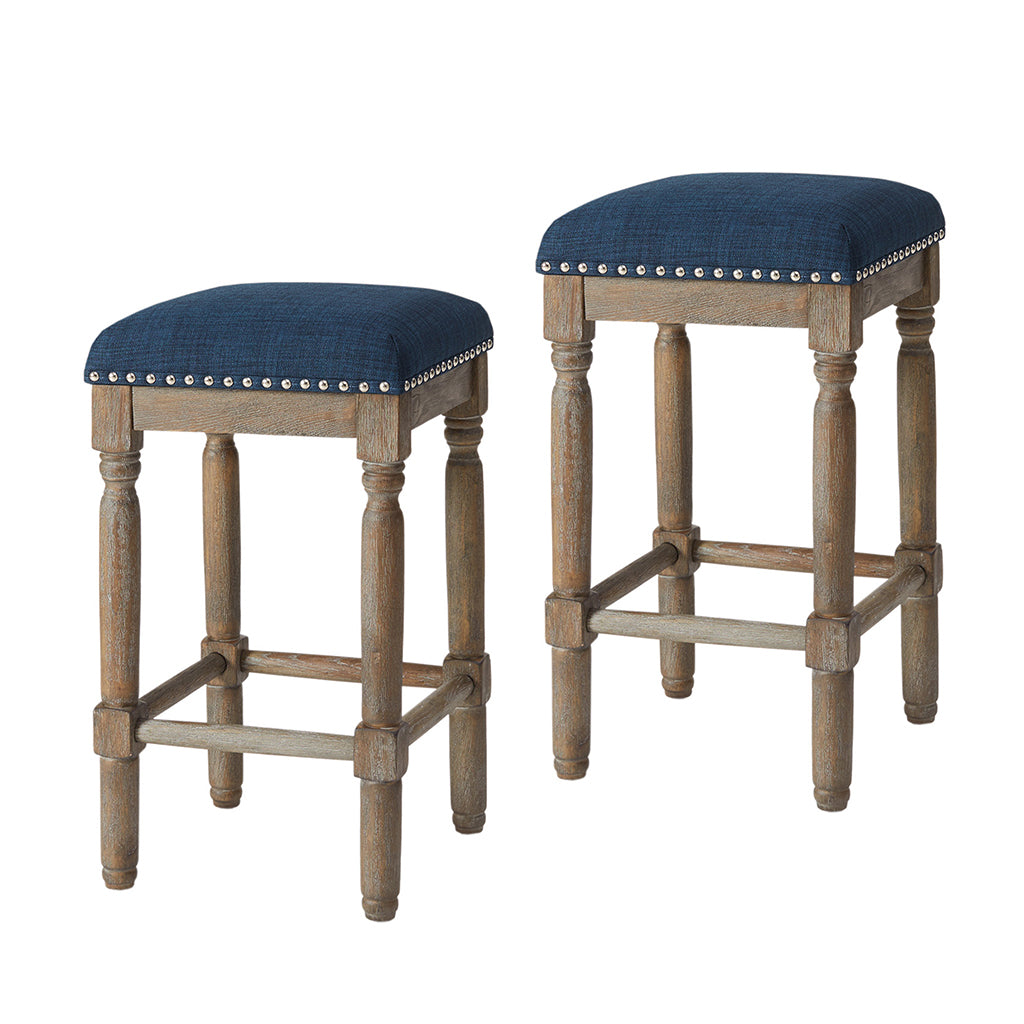 Counter Stool Set Of 2 Navy Polyester