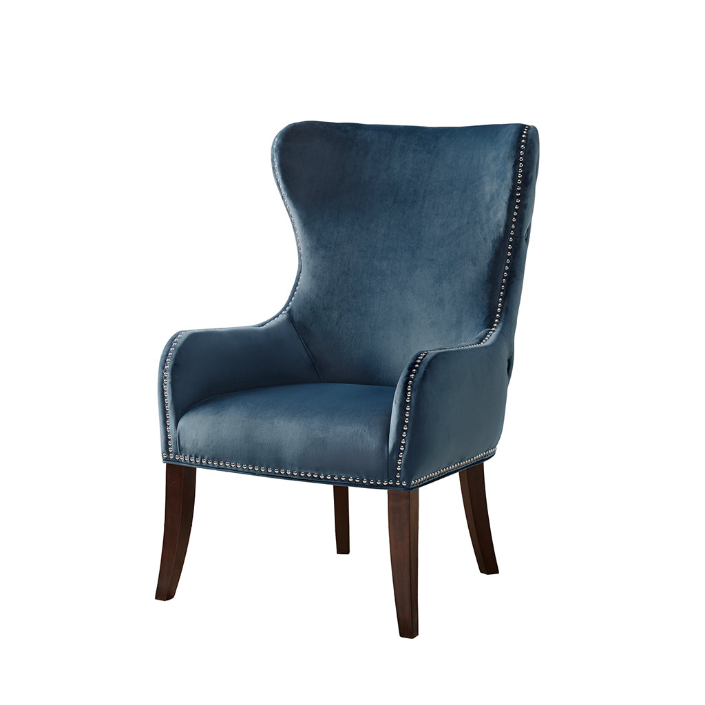 Button Tufted Back Accent Chair Blue Polyester