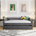 Upholstered Daybed With Two Drawers, Wood Slat Support, Gray, Full Size Old Sku :Lp001111Aae Gray Solid Wood