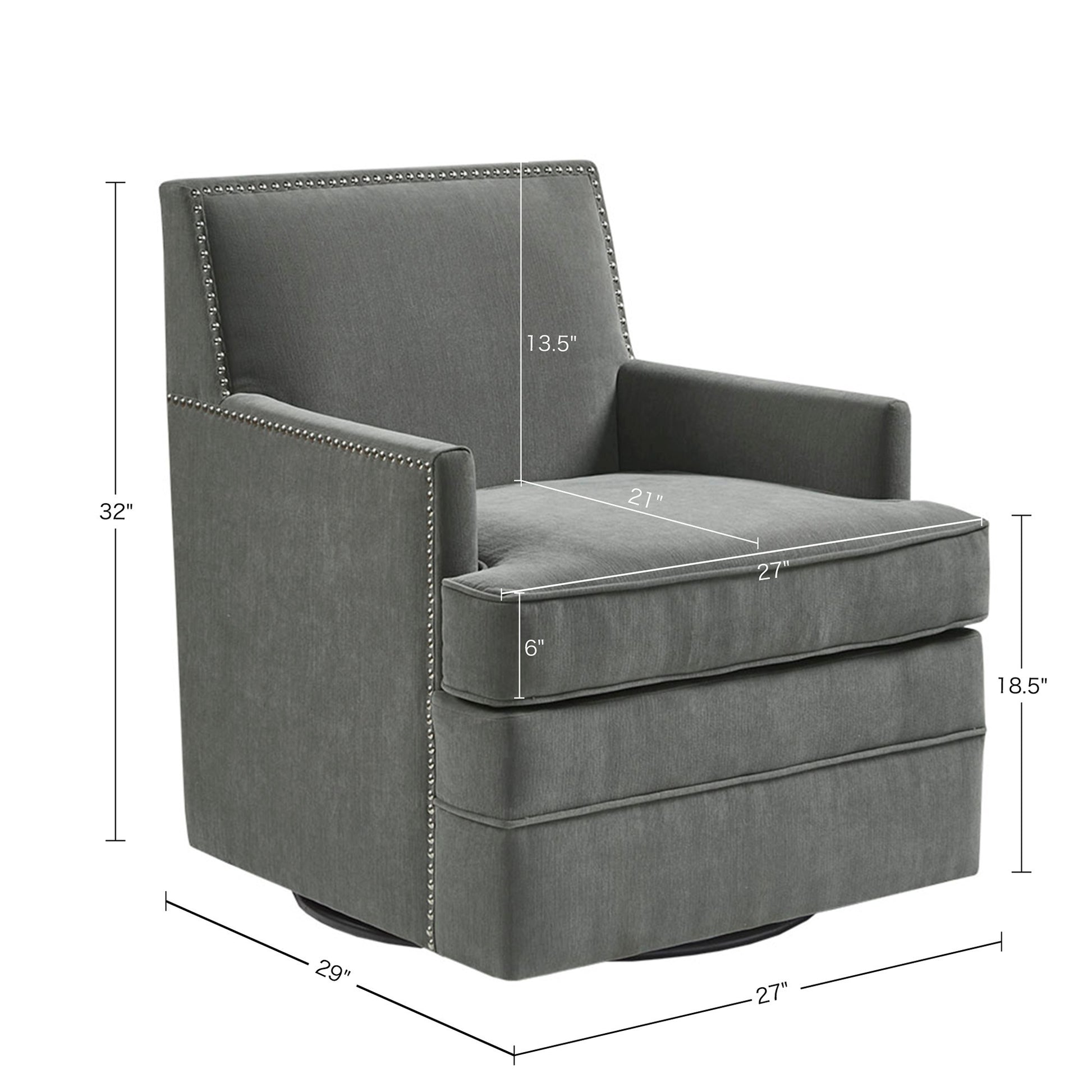 Upholstered Swivel Chair Grey Polyester