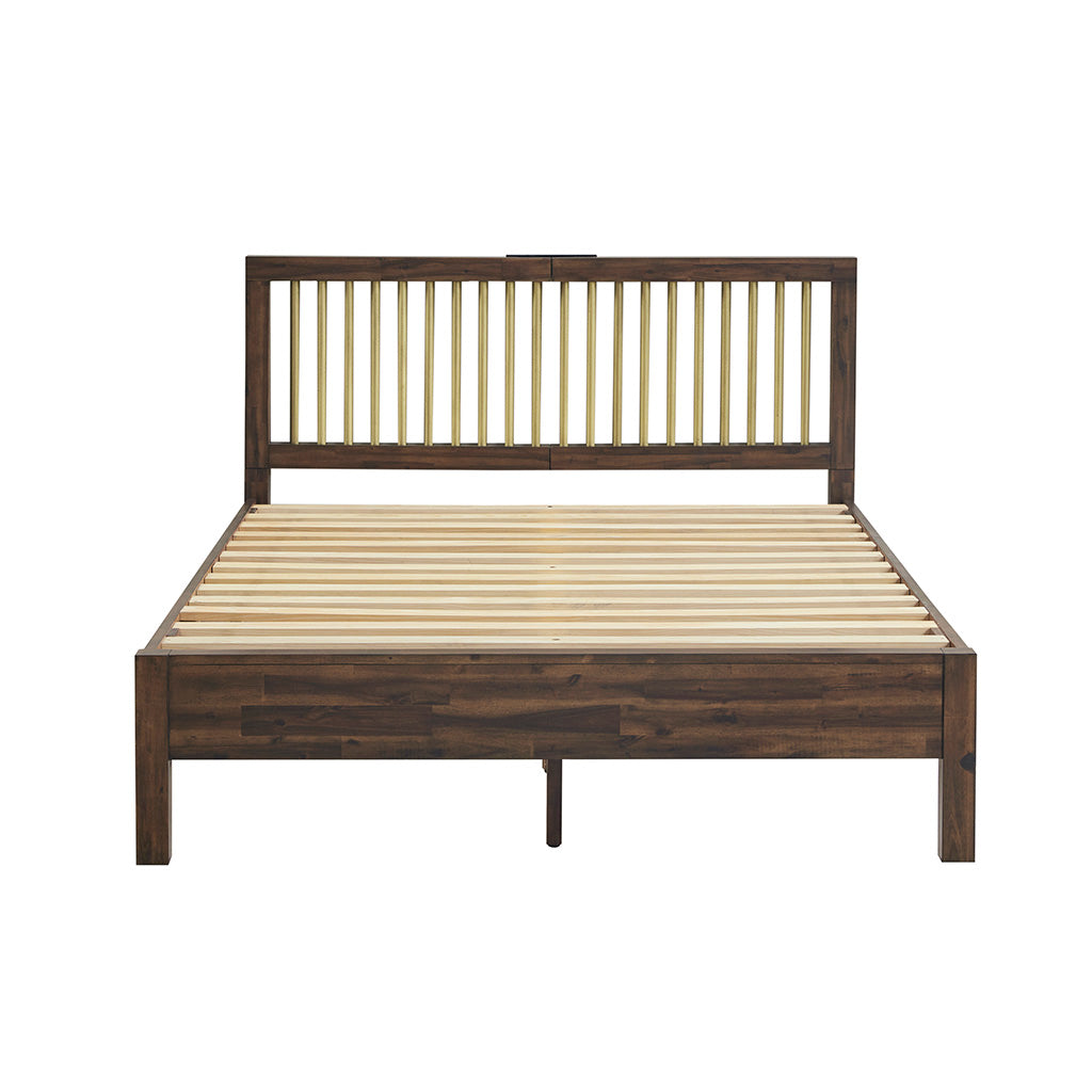 Queen Bed Brown Bronze Wood