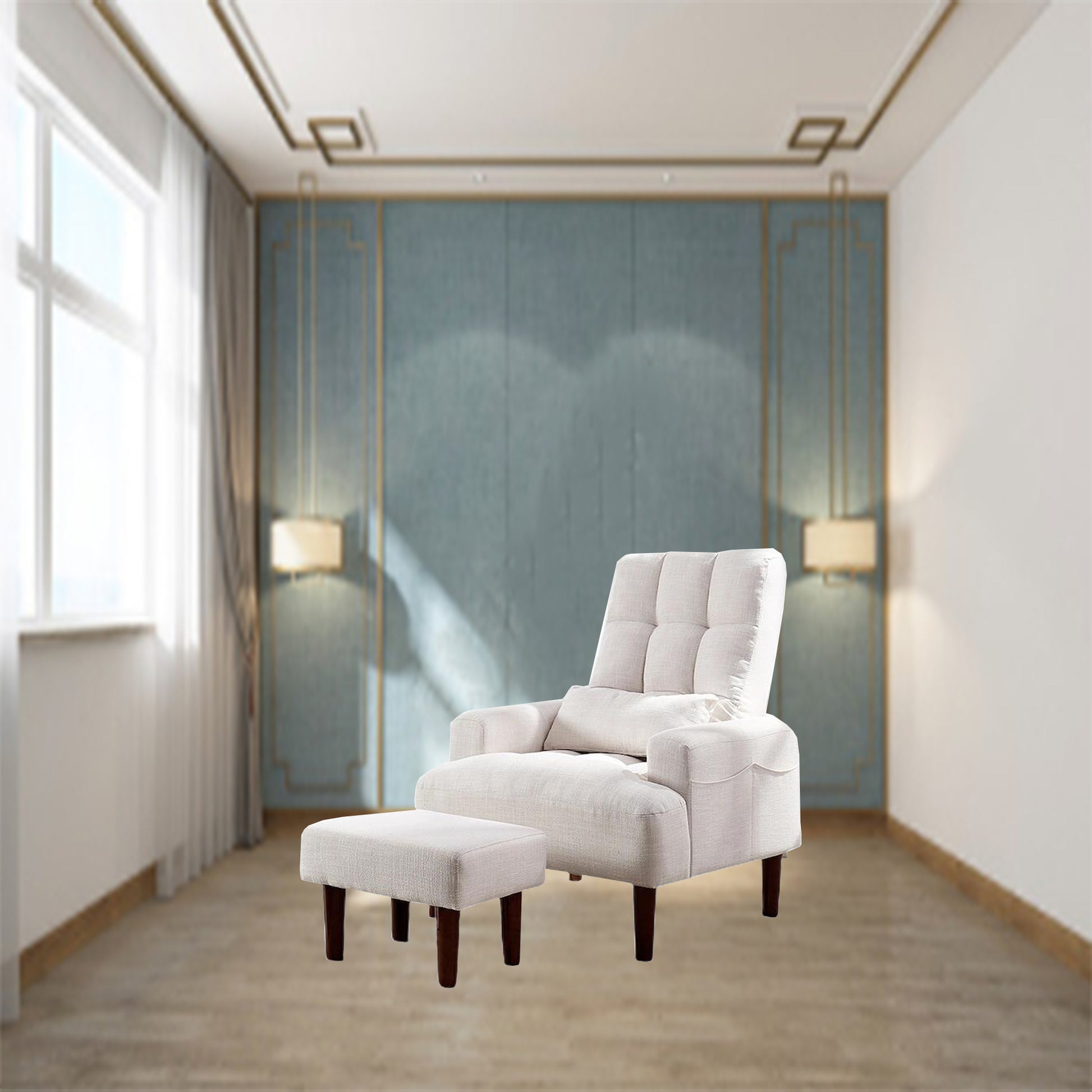 Redde Boo Brand Modern Design Living Room Cream White Recliner Soft Cozy Sofa Chair With Ottoman Cream White Foam Fabric