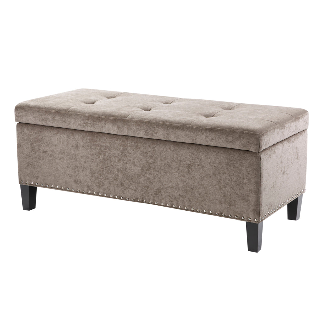 Tufted Top Soft Close Storage Bench Taupe Polyester