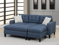 Reversible 3Pc Sectional Sofa Set Navy Tufted Polyfiber Wood Legs Chaise Sofa Ottoman Pillows Cushion Couch Navy Wood Primary Living Space Cushion Back Contemporary,Modern L Shaped Pine Square Arms Fabric 4 Seat